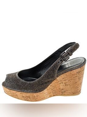 STUART WEITZMAN Metallic Cork Wedge Sandal